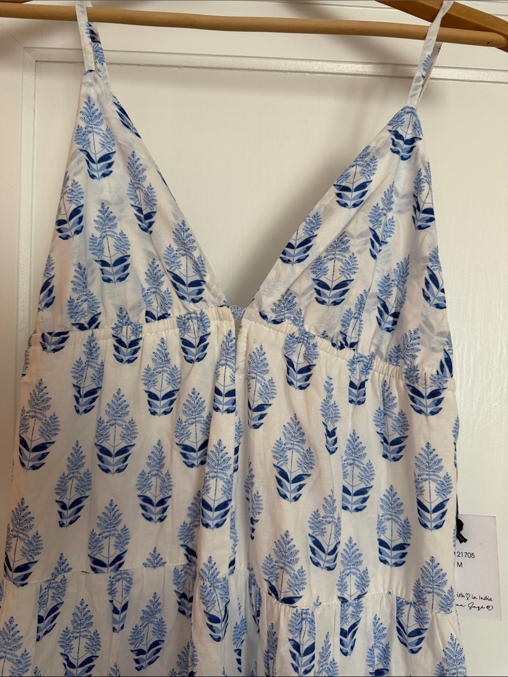 Japna White Dress with Blue Leaf Print